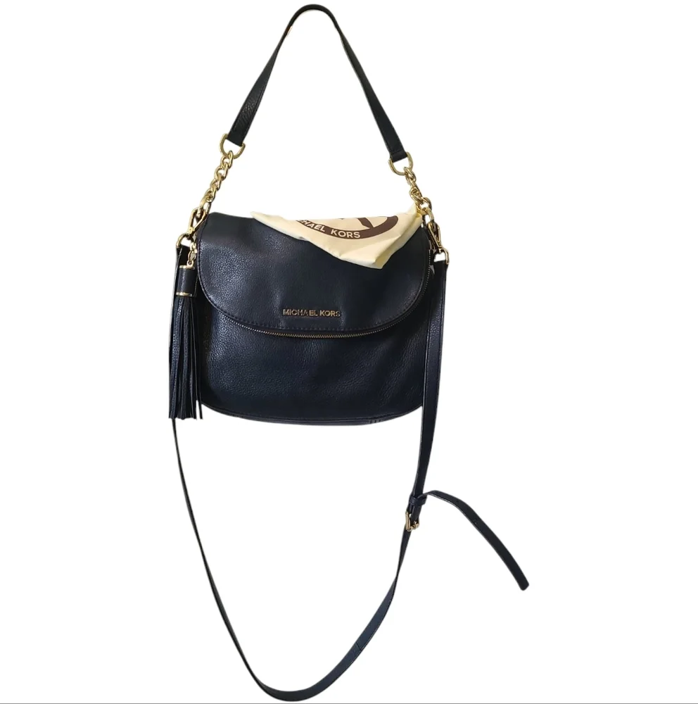 MICHAEL KORS Signature Fold Over Navy Blue Crossbody / Shoulder Bag w/ Gold - Picture 1 of 15